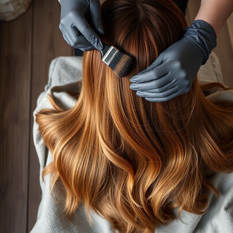 Balayage colour application on long chestnut hair