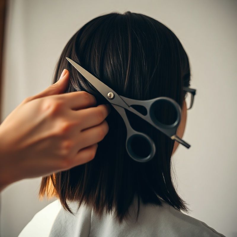 Stylist's hands executing a precise scissor cut